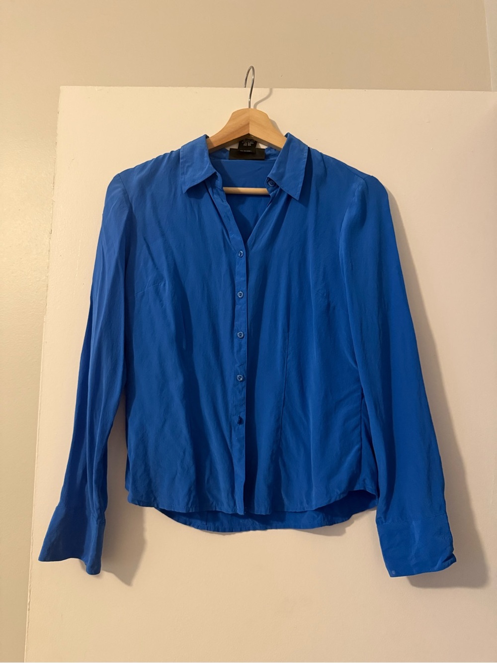 100% Silk Royal Blue Button-Up Blouse